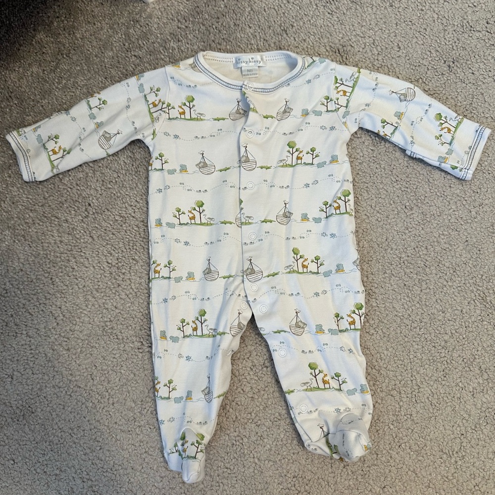 Kissy Kissy White Pima Cotton Noah's Arc Print Babysuit